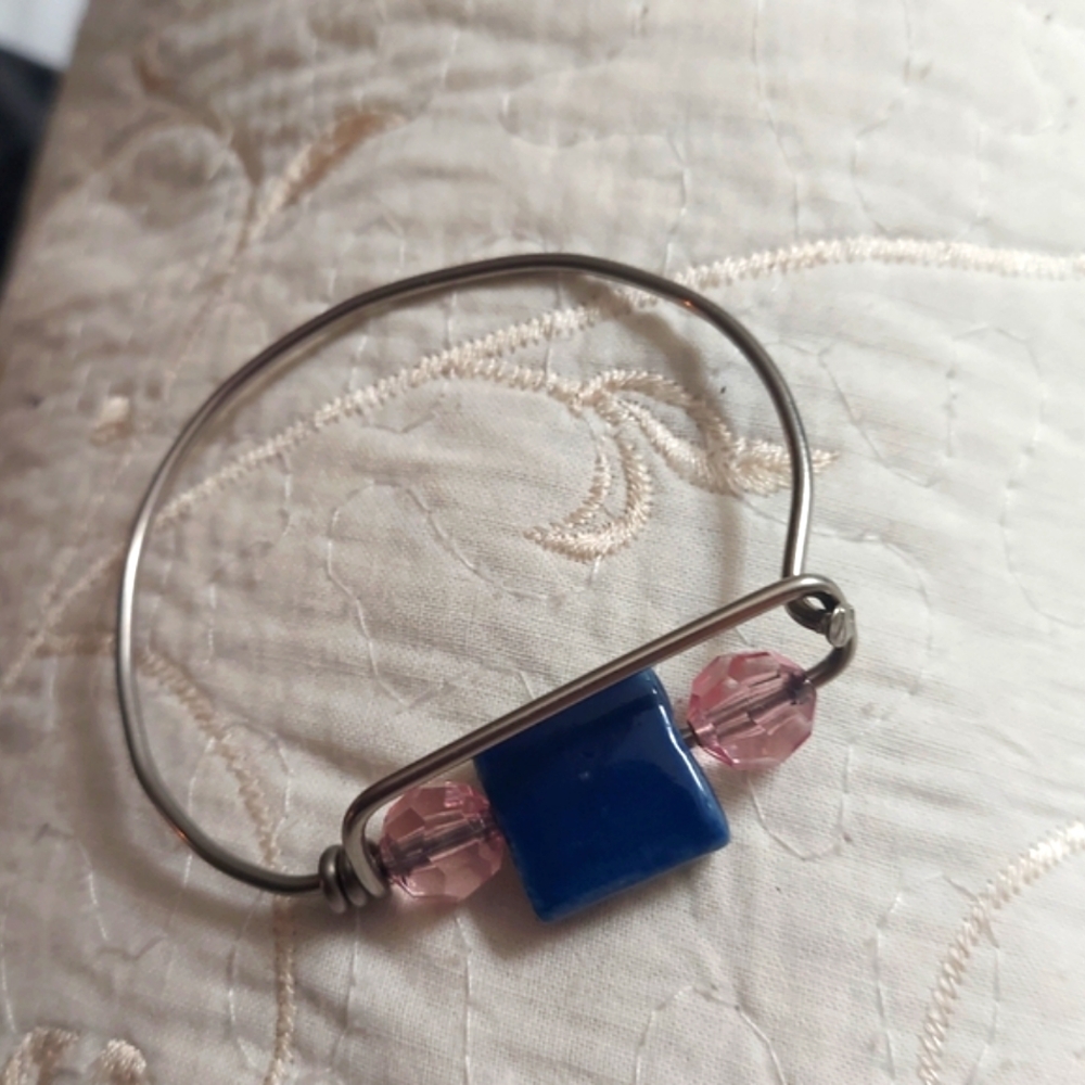 Handcrafted Bicycle Metal Spoke Beaded Bangle Bracelet